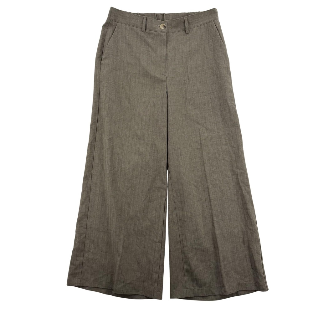 Adrianna Papell Pants Womens 6 Taupe Wide Leg Cropped Trousers Stretch Office